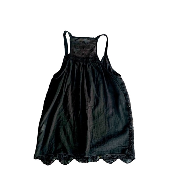 Burning Torch Sleeveless Upcycled Black Mesh & Cotton Eyelet Embroidered Blouse - Picture 5 of 9